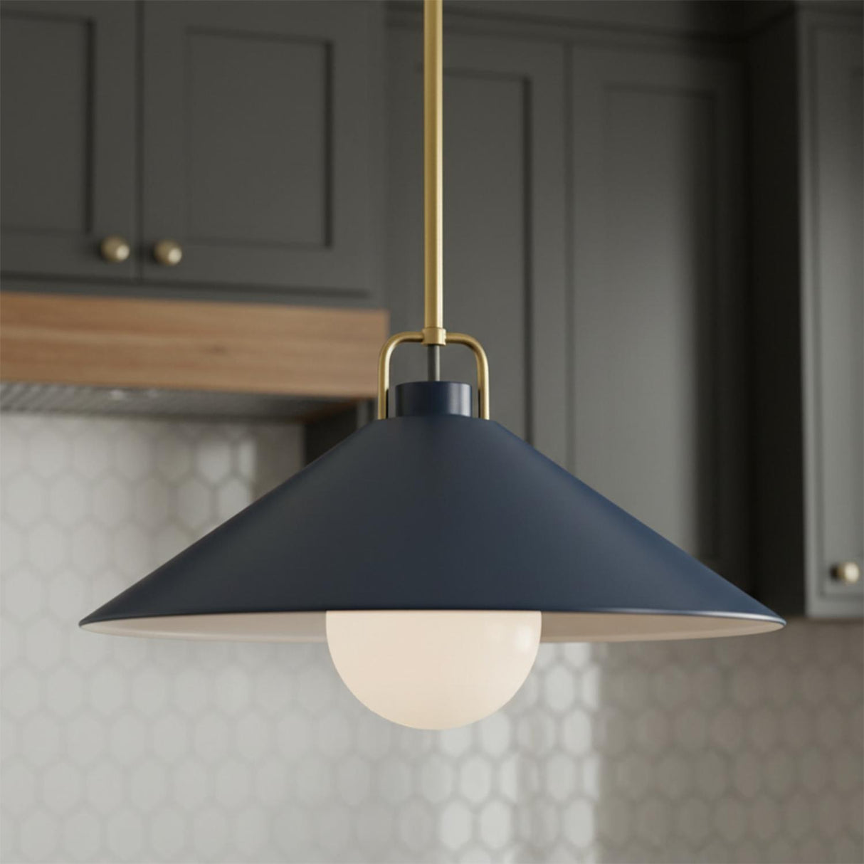 Nyra Pendant 16", Satin Brass and Navy