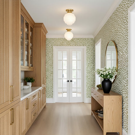 Irving Medium Flush Mount 12" Satin Brass for Modern Farmhouse home with White Siding