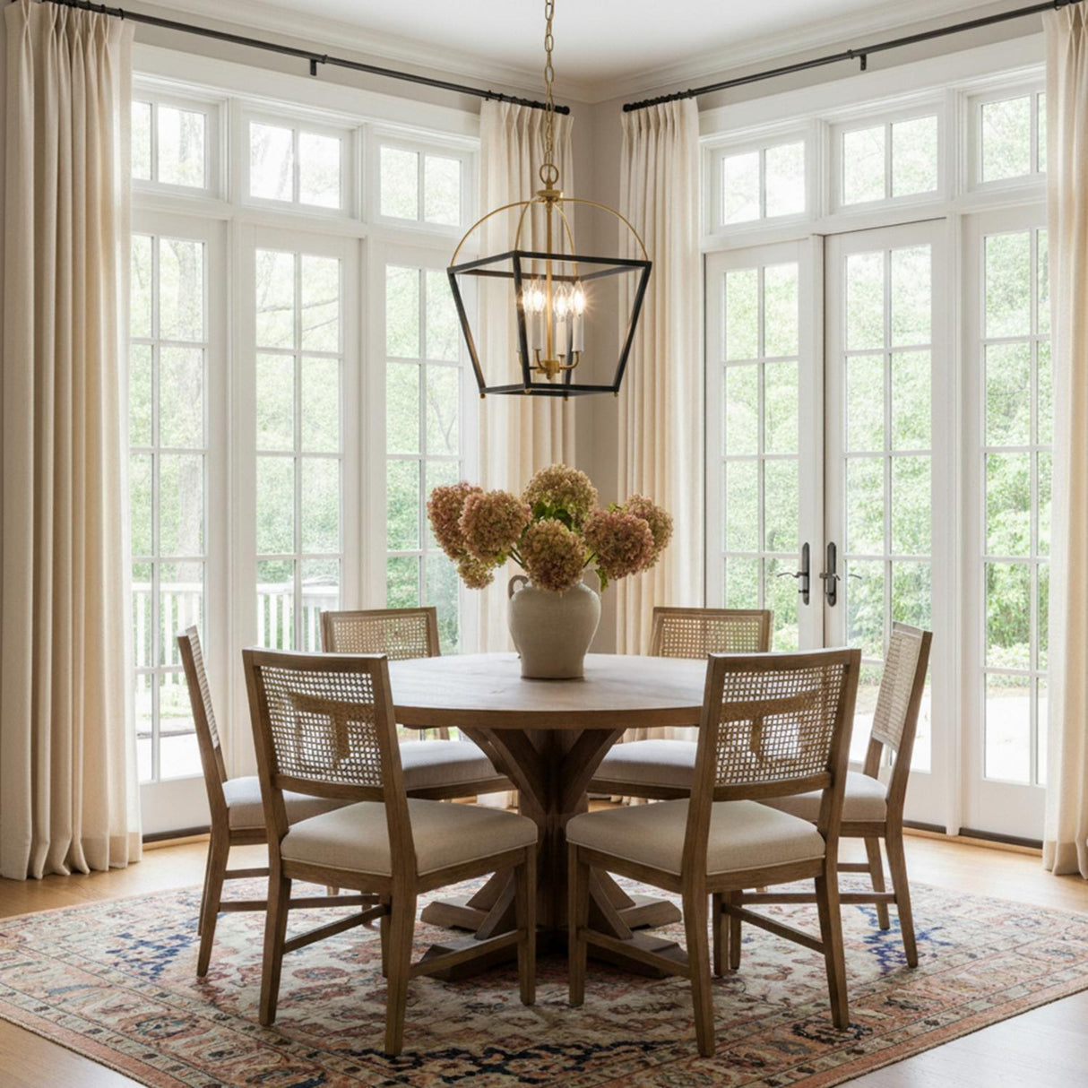 Langford Medium Lantern Pendant 12", Black and Satin Brass for Modern Farmhouse home with Neutral Siding