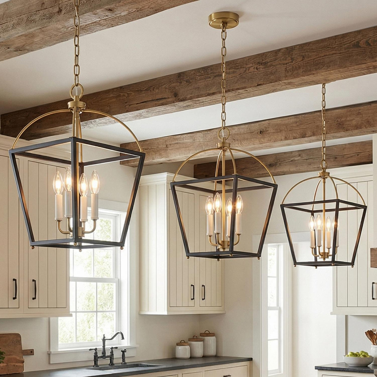 Langford Medium Lantern Pendant 12" for Modern Farmhouse home with White Shiplap