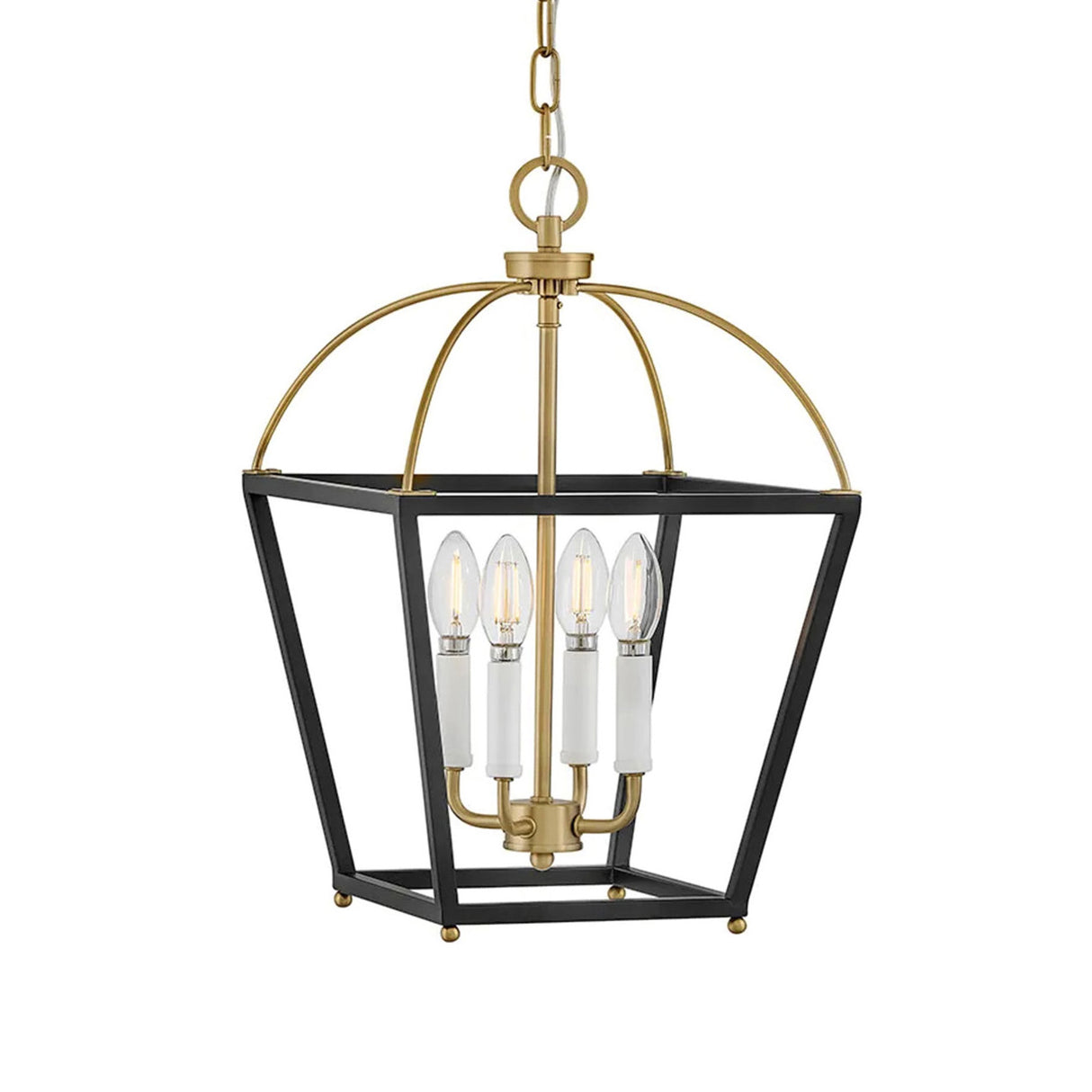 Langford Medium Lantern Pendant 12", Black and Satin Brass