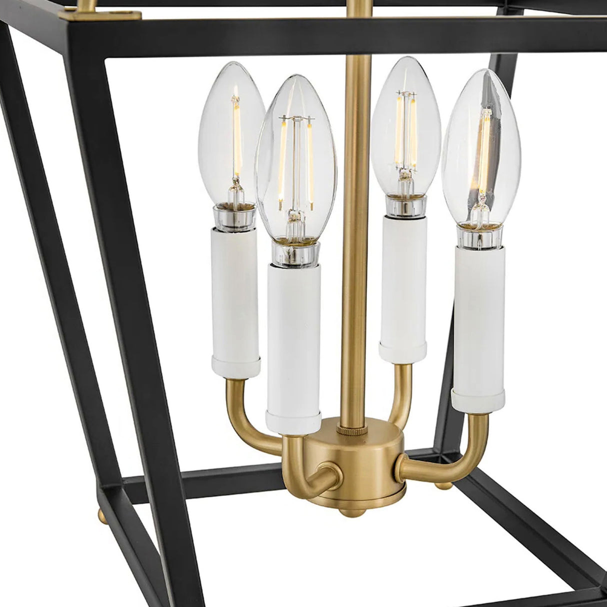 Langford Medium Lantern Pendant 12", Black and Satin Brass