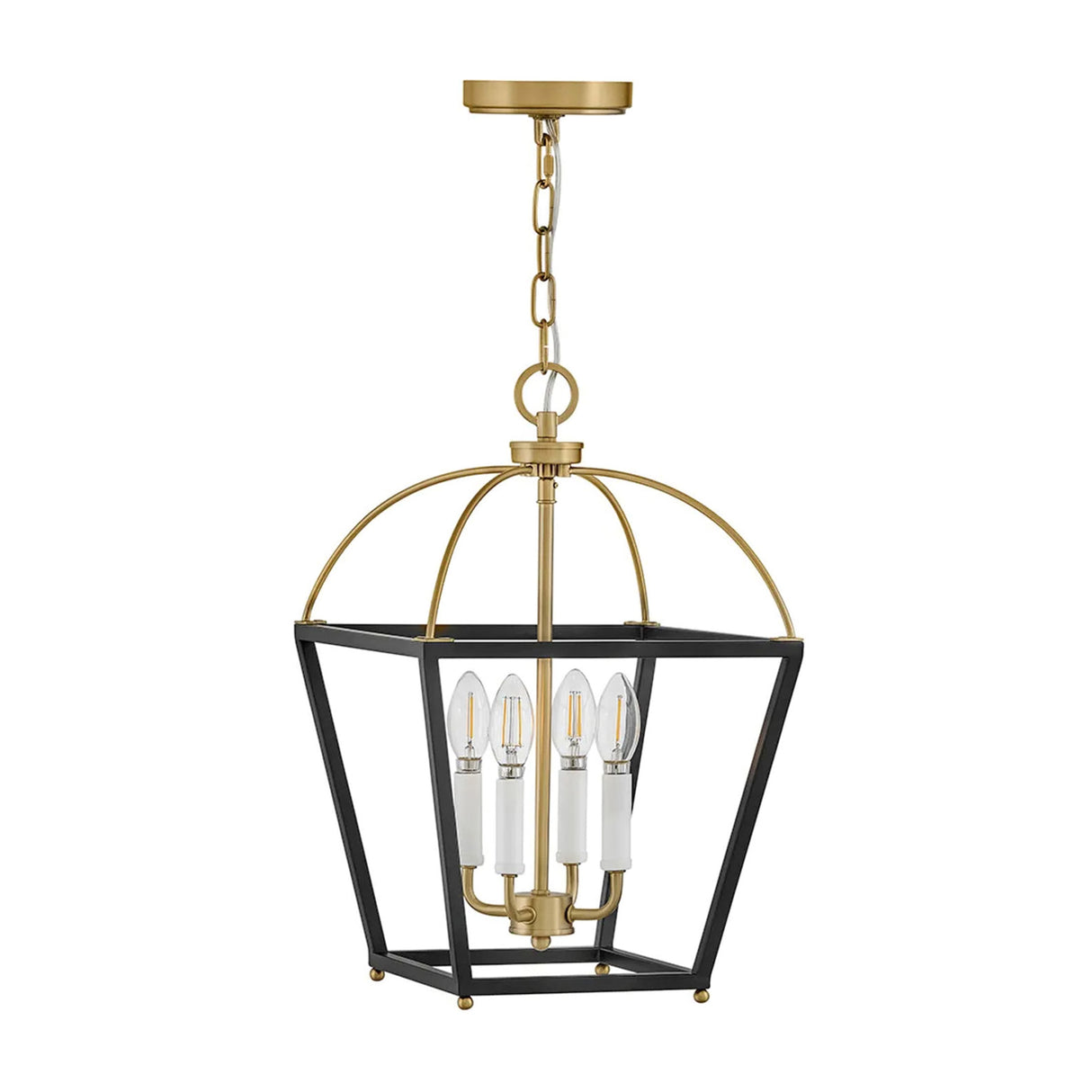 Langford Medium Lantern Pendant 12", Black and Satin Brass