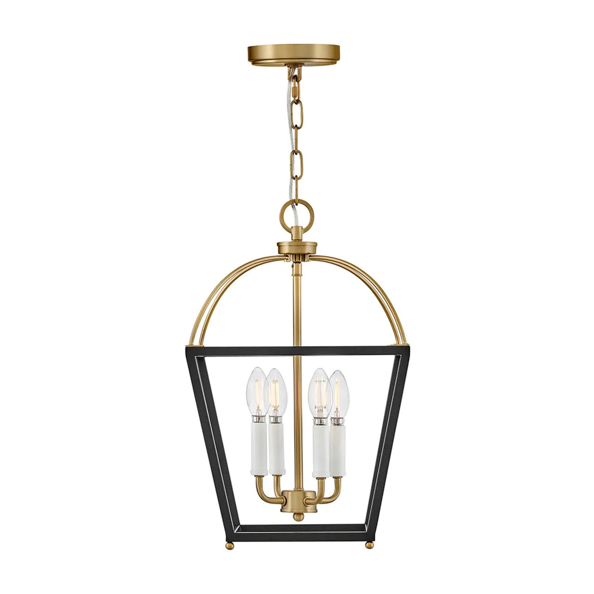 Langford Medium Lantern Pendant 12", Black and Satin Brass