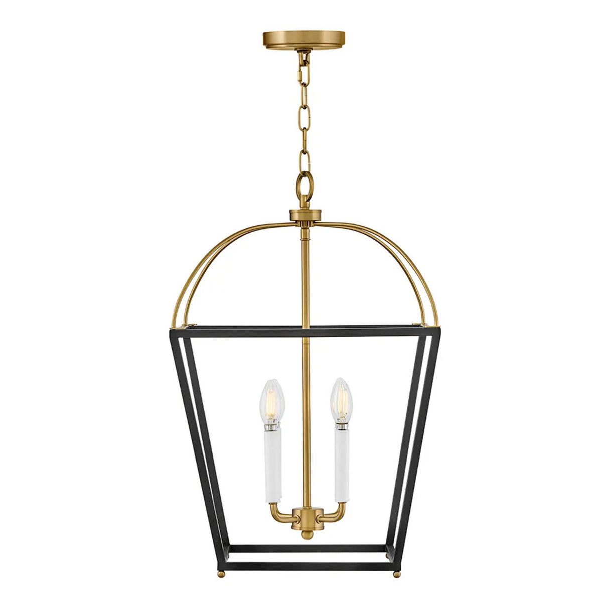 Langford Large Lantern Pendant 16", Black and Satin Brass