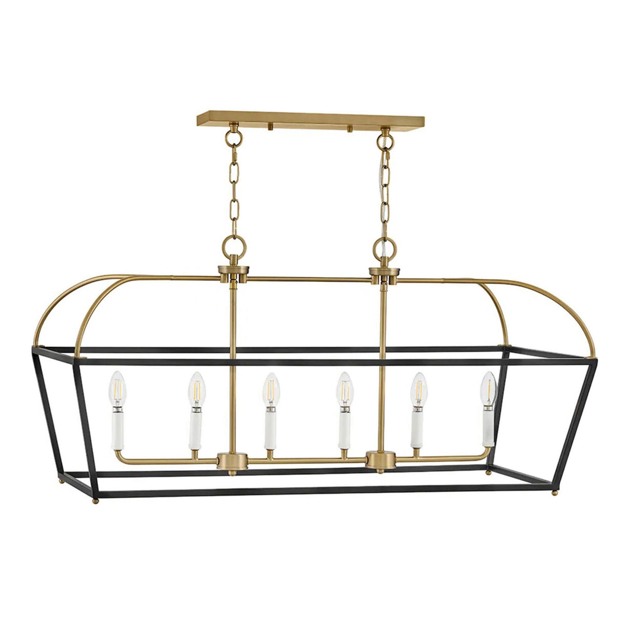 Langford Linear Lantern Pendant 40", Black and Satin Brass