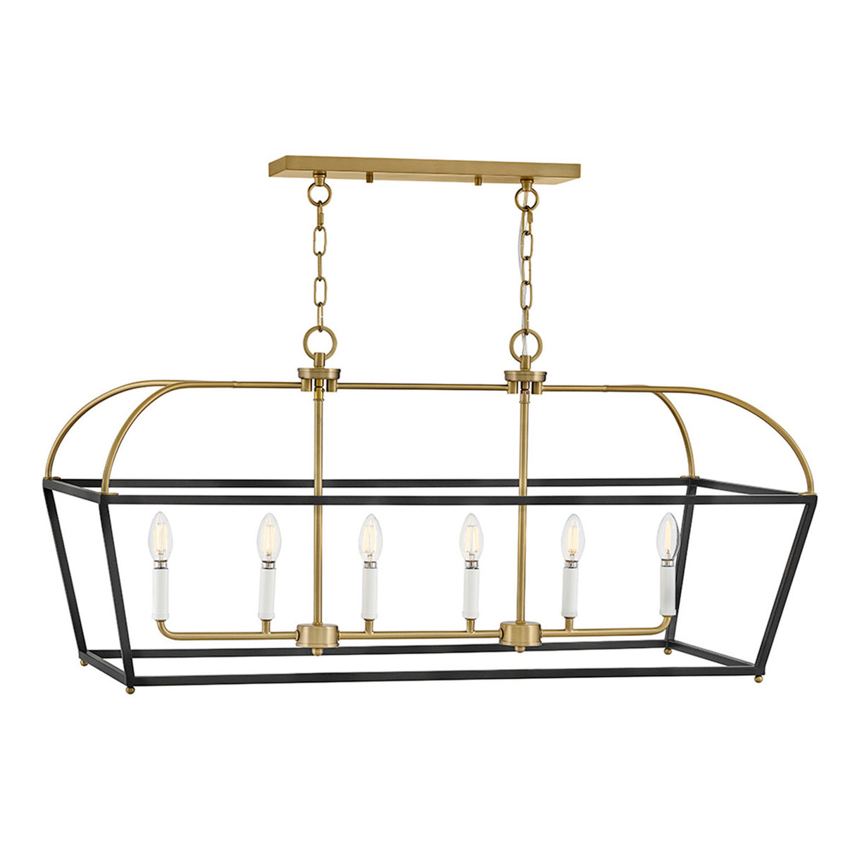 Langford Linear Lantern Pendant 40", Black and Satin Brass