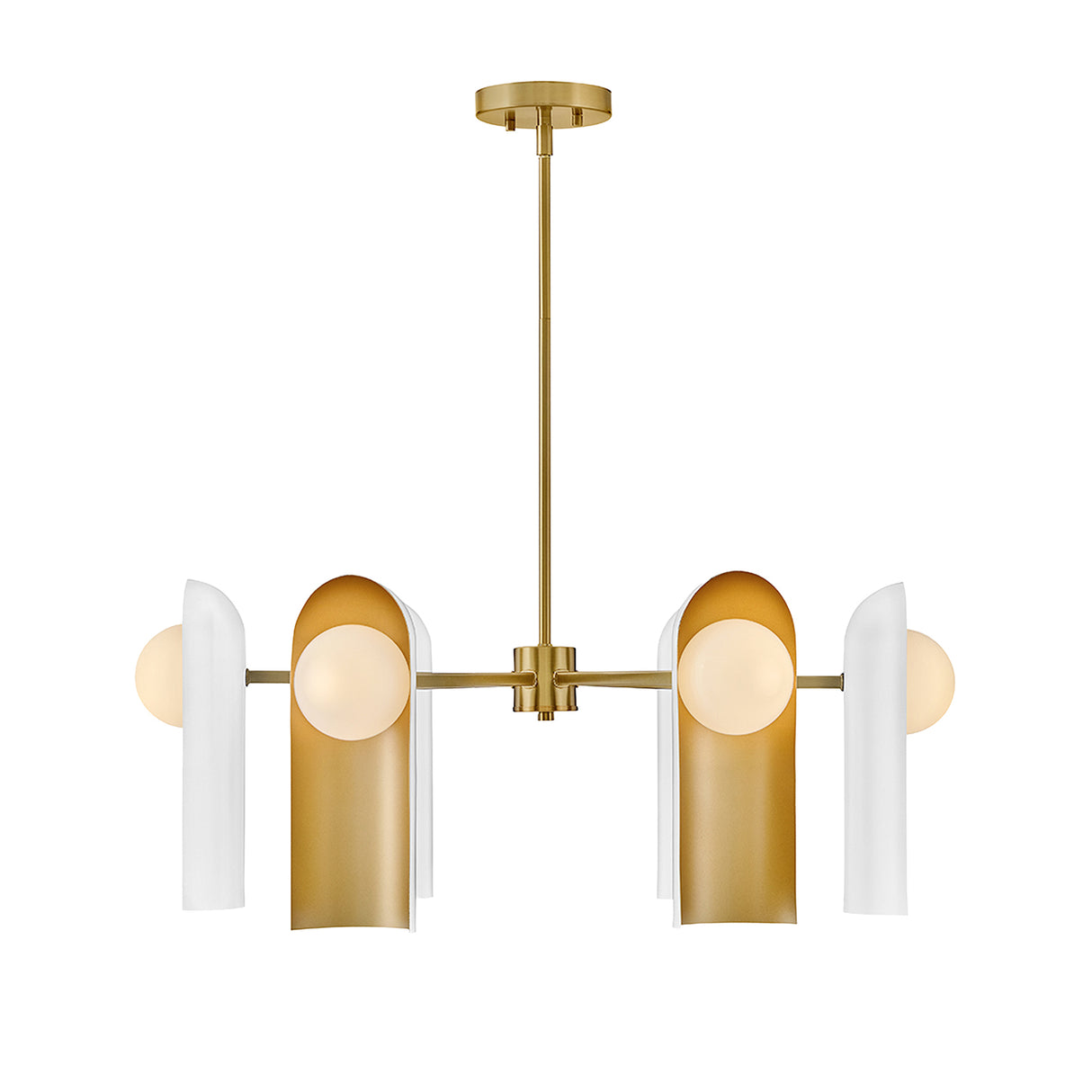 Kassidy 6 Light Chandelier 30", White and Satin Brass