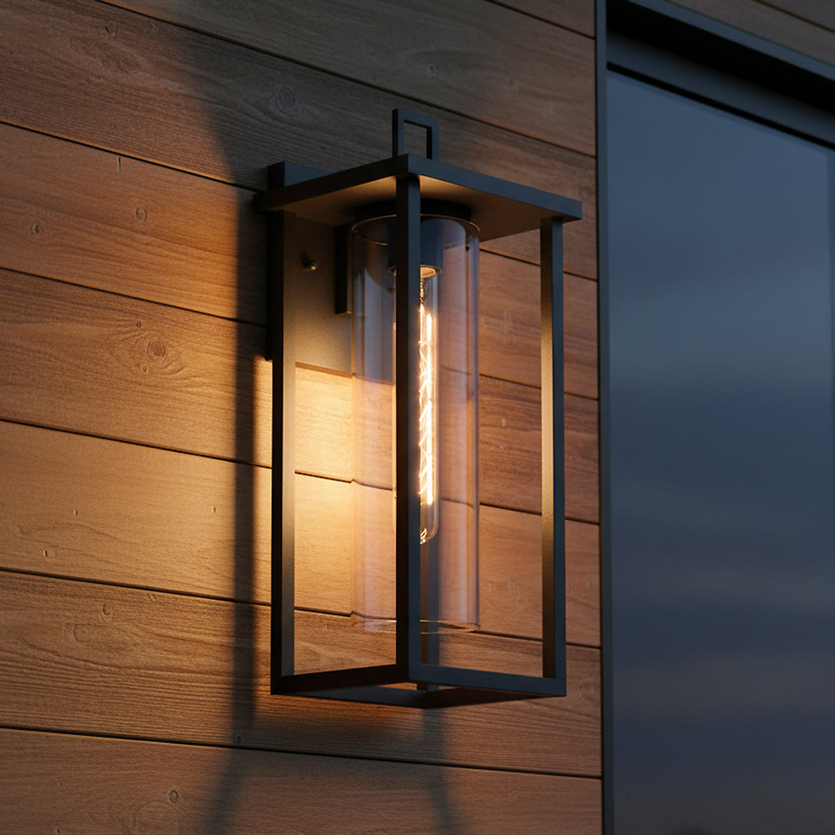 Sinclair Outdoor Wall Light, Medium 17" Black for Modern home with Natural Wood Siding