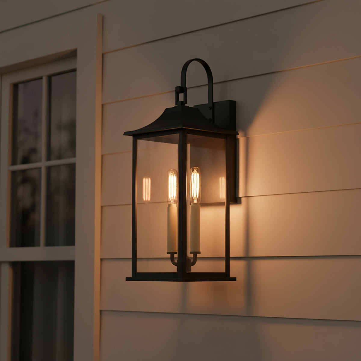 Lorraine Outdoor Wall Light, Medium 21" Black for Modern Farmhouse home with White Siding
