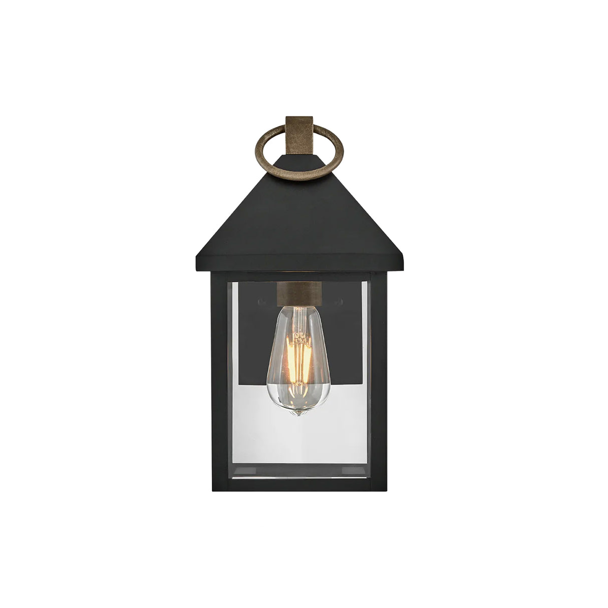 Jameson Outdoor Wall Light, Small 13" Black with Brass Accents