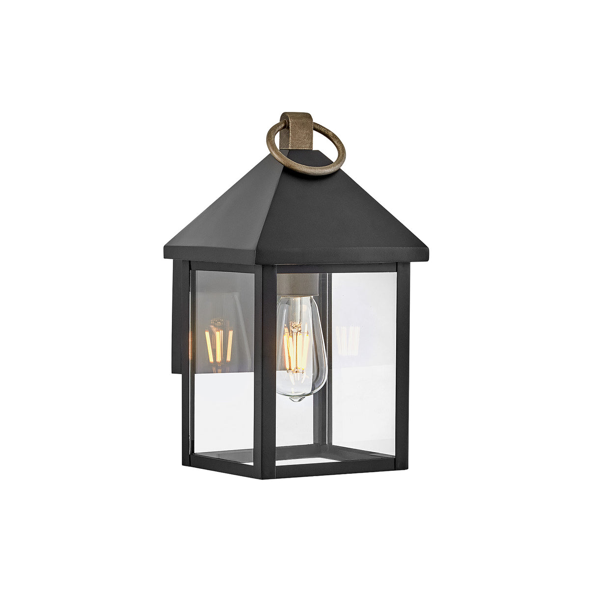 Jameson Outdoor Wall Light, Small 13" Black with Brass Accents