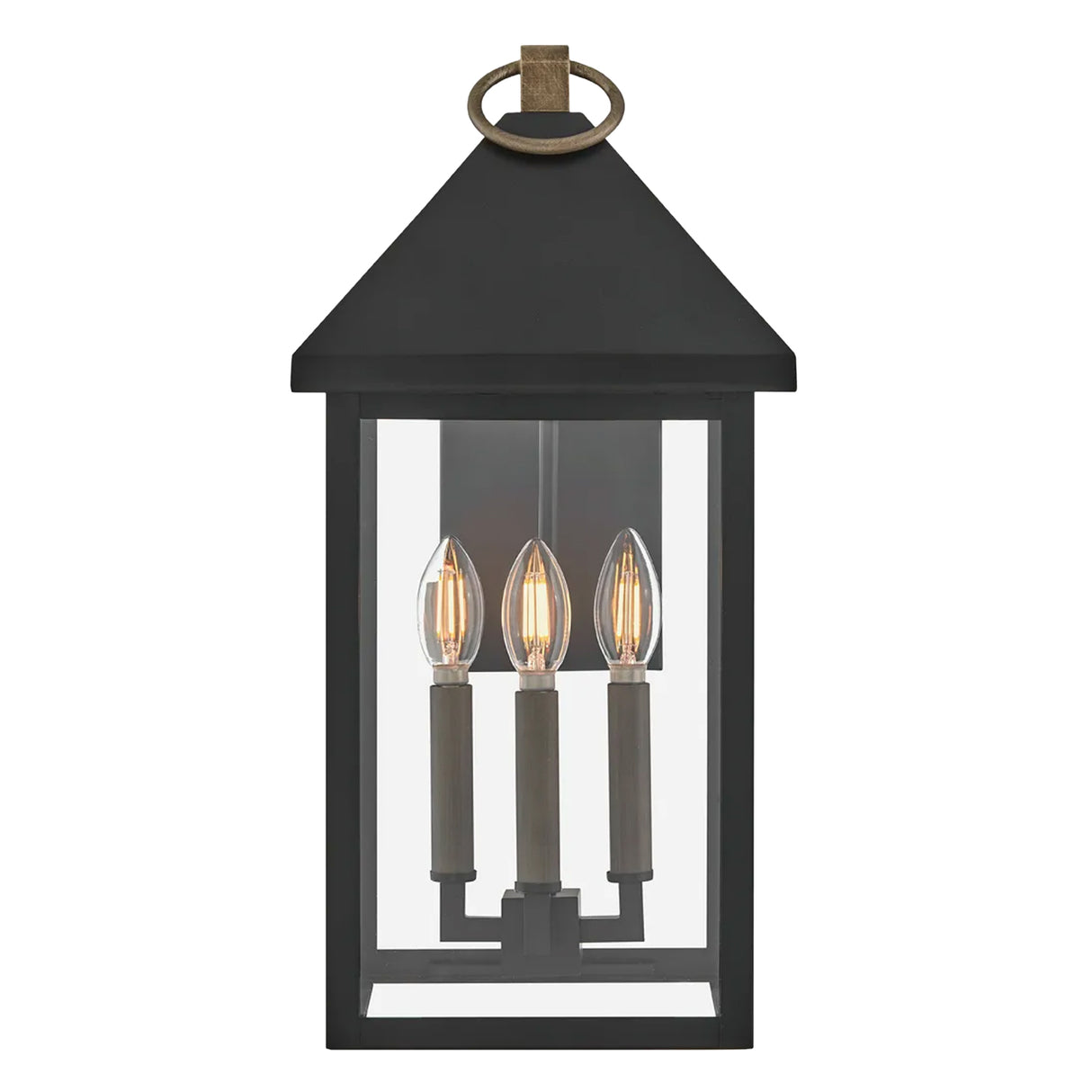 Jameson Outdoor Wall Light, Large 20" Black with Brass Accents