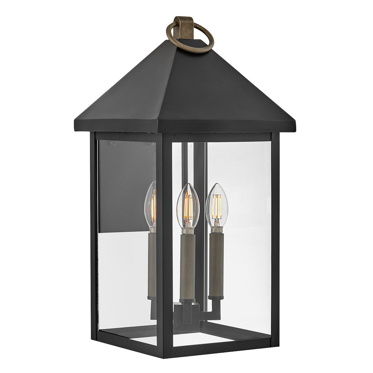 Jameson Outdoor Wall Light, Large 20" Black with Brass Accents