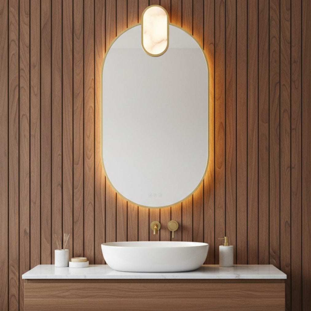 Palmer Medium LED Oval Mirror - Modern bathroom vanity with oval mirror