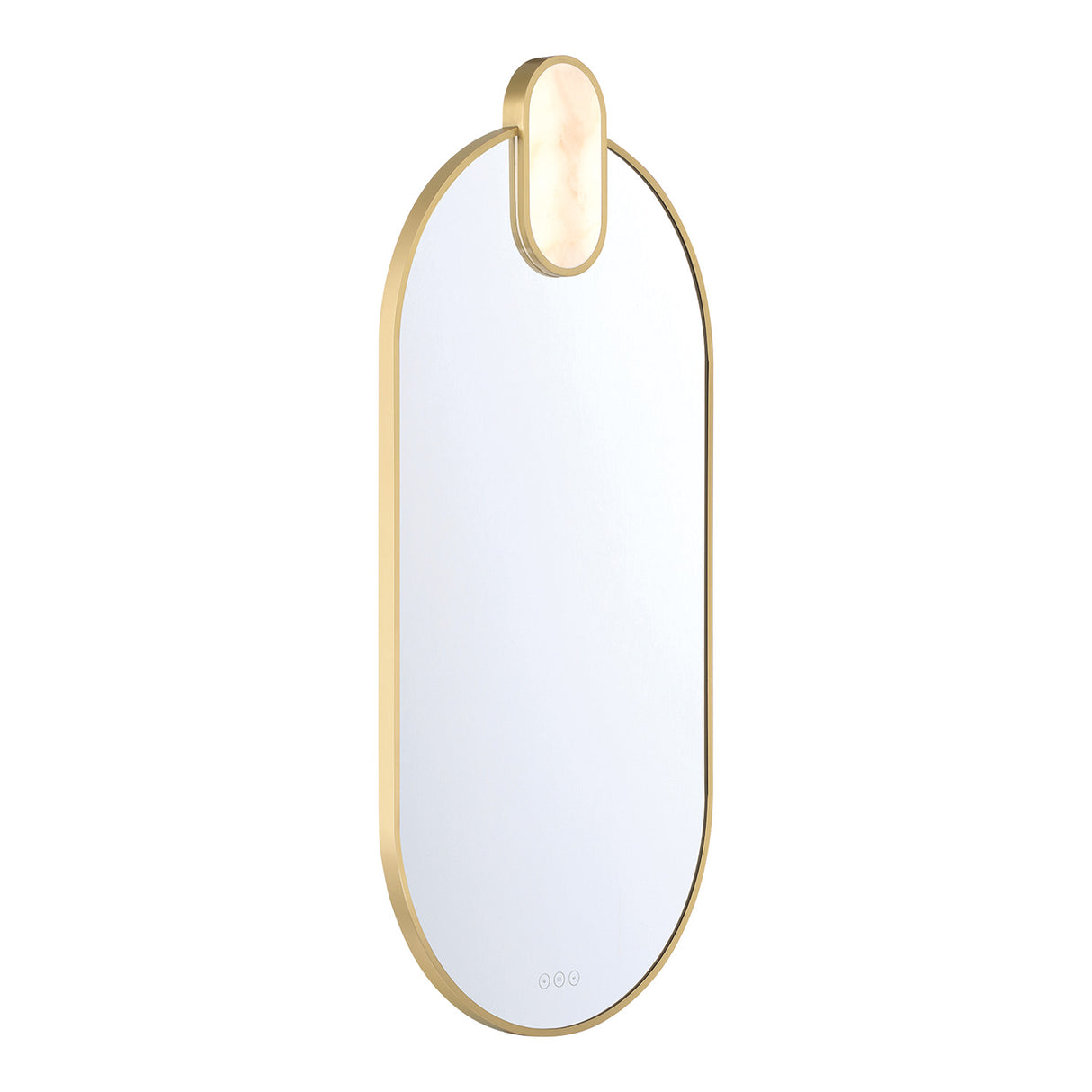 Palmer Large LED Oval Mirror 21" x 45", Satin Brass and Alabaster