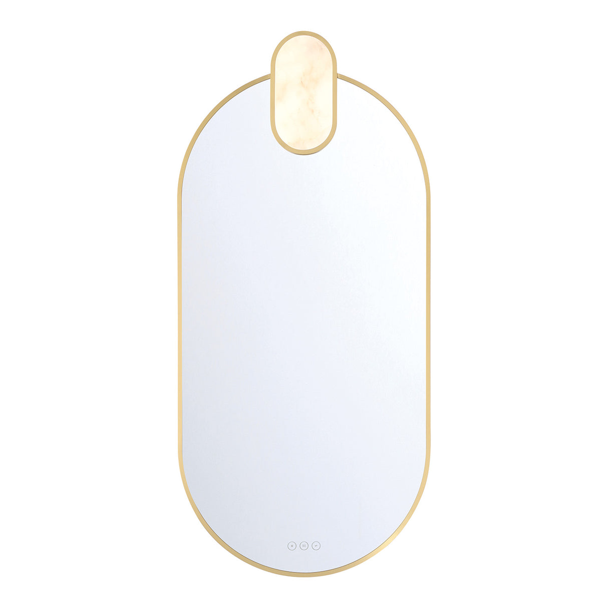 Palmer Large LED Oval Mirror 21" x 45", Satin Brass and Alabaster