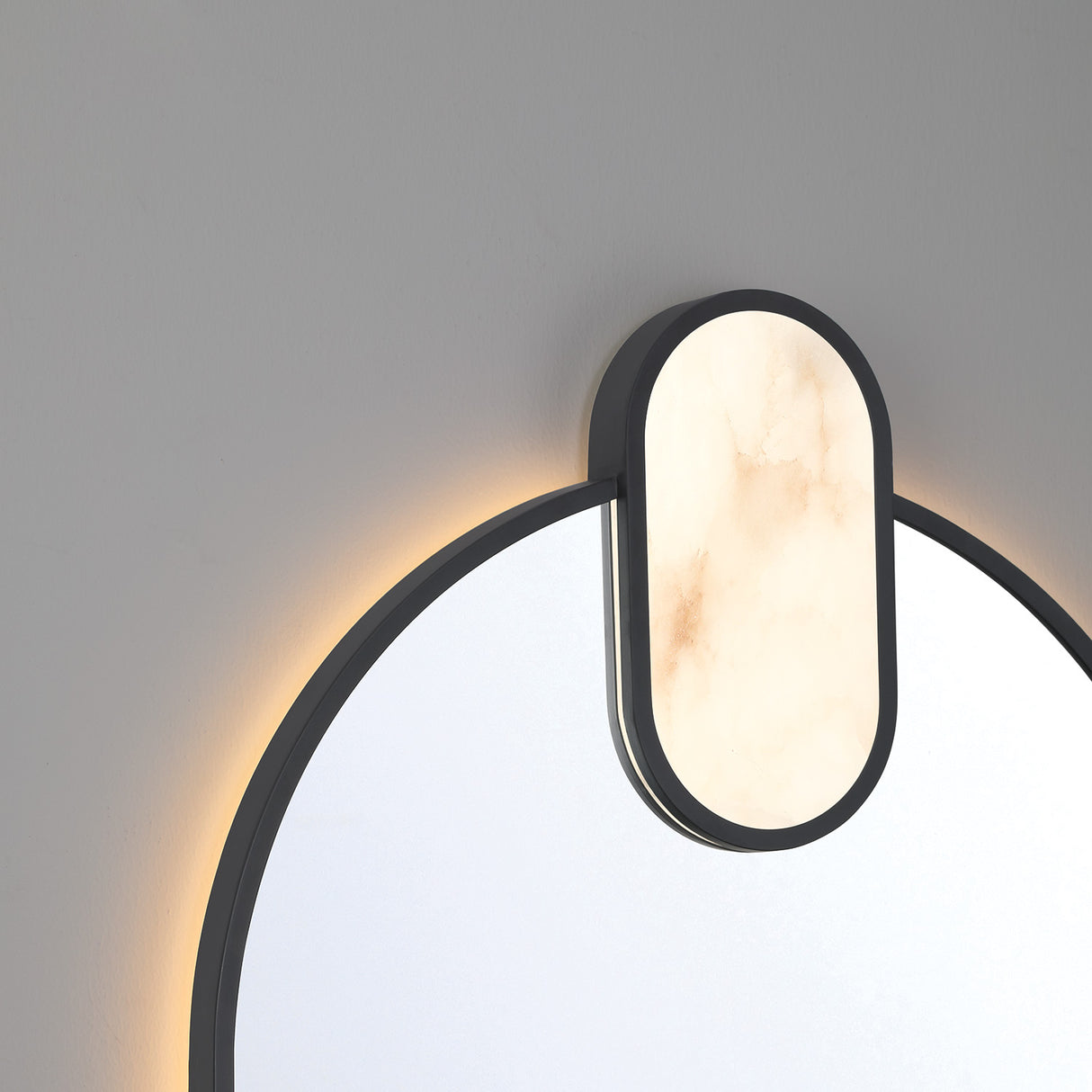 Palmer Medium LED Oval Mirror 21" x 39", Matte Black and Alabaster