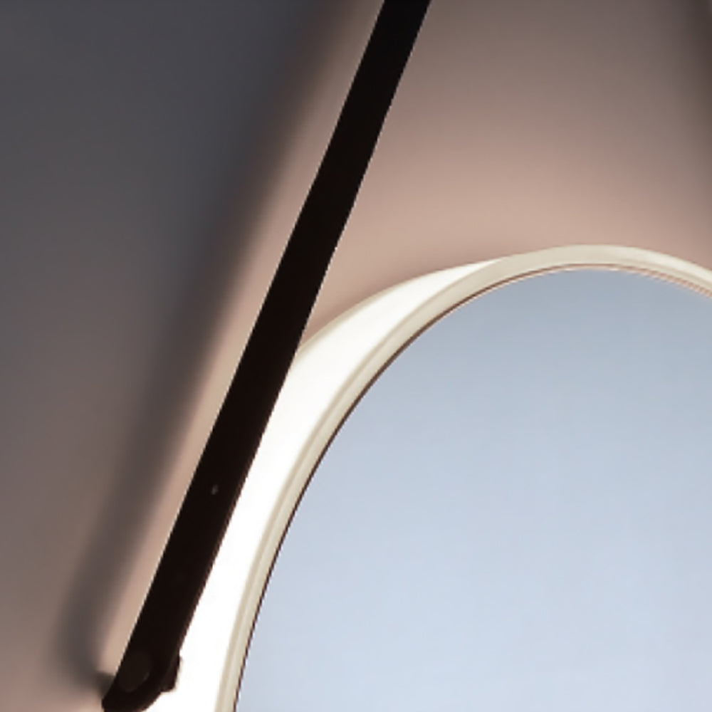 Merrison Round LED Mirror 24" x 24", Black Leather Strap