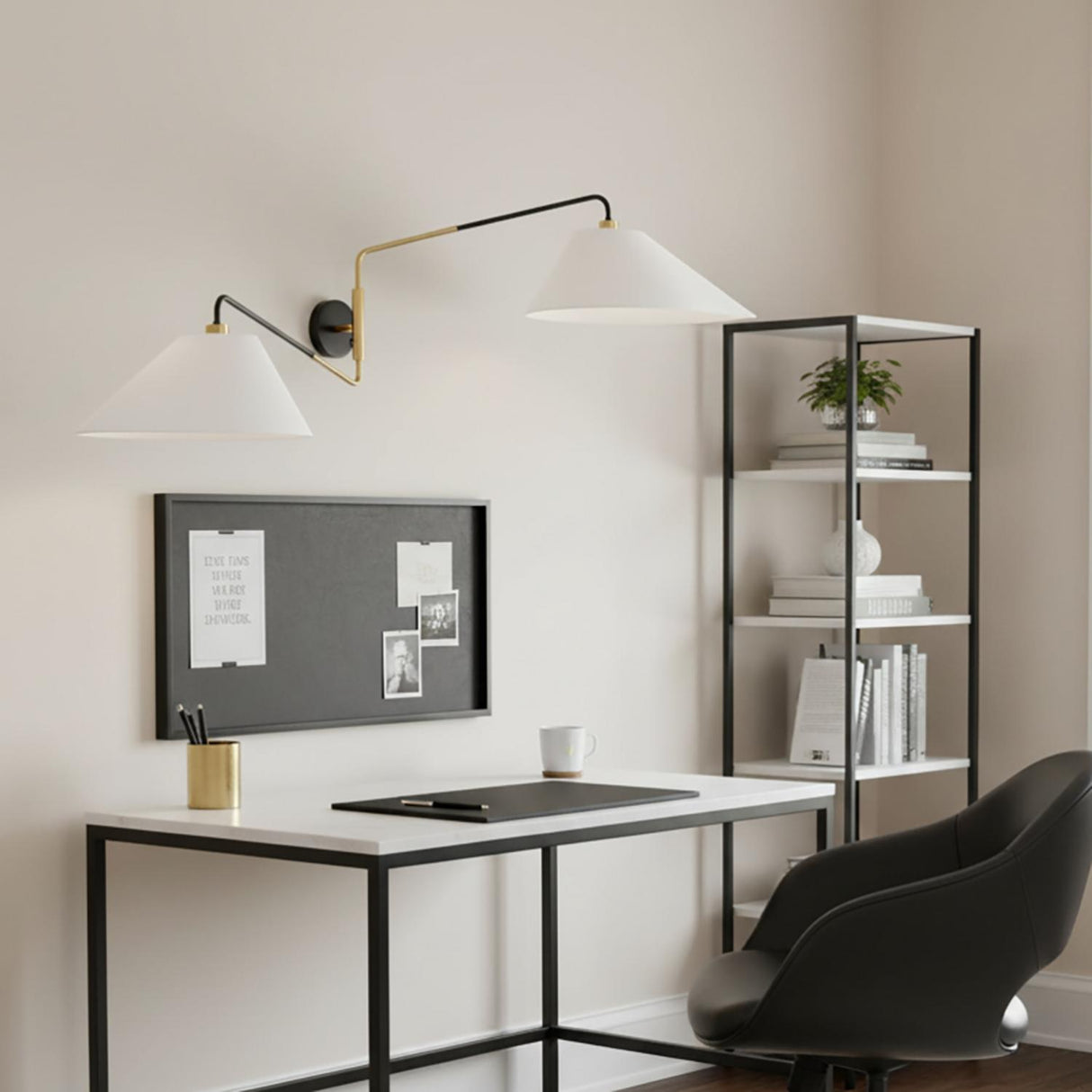 Kieran Double Swing Arm Sconce, Urban Bronze and Satin Brass