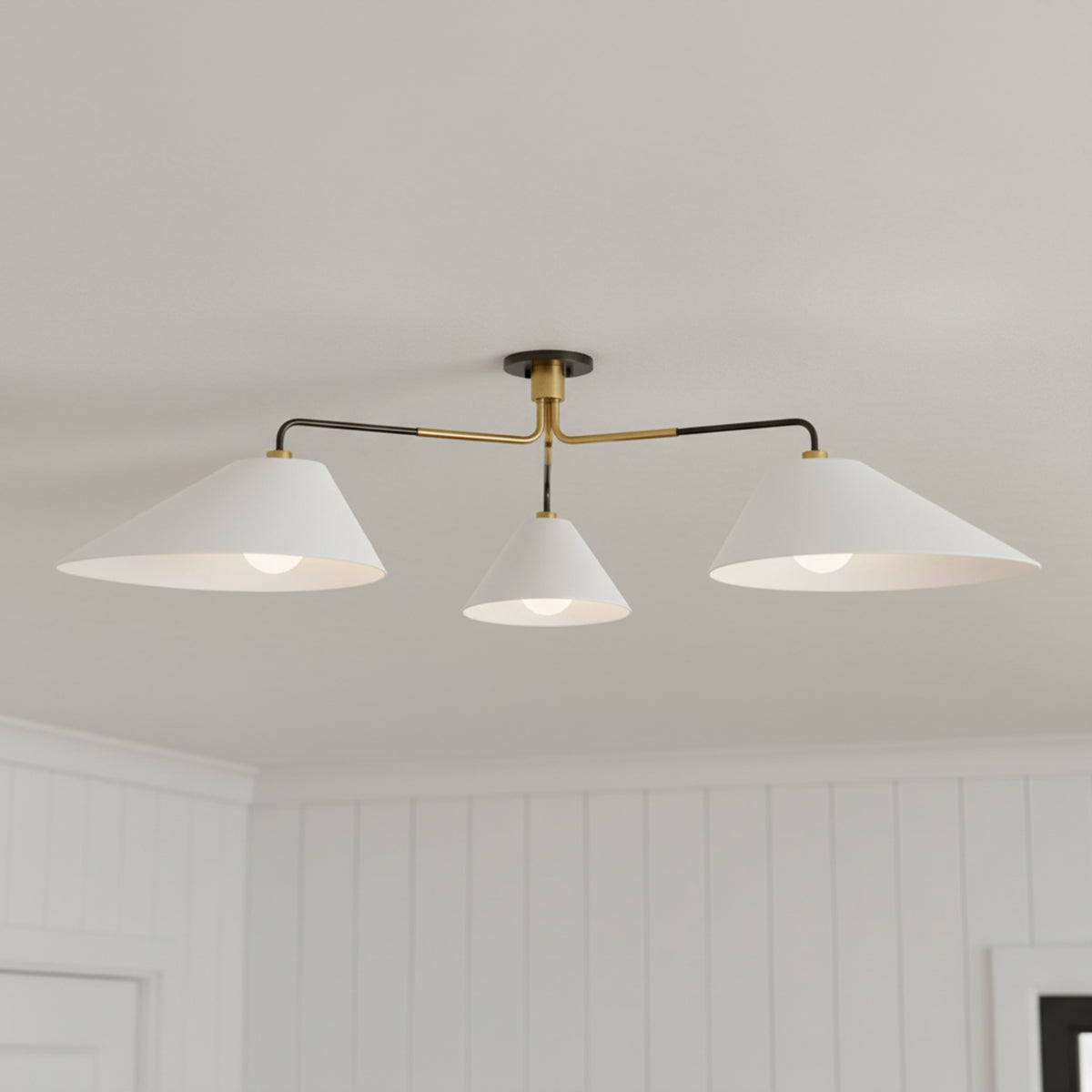 Kieran 3 Light Semi-Flush 72" for Modern home with White Shiplap