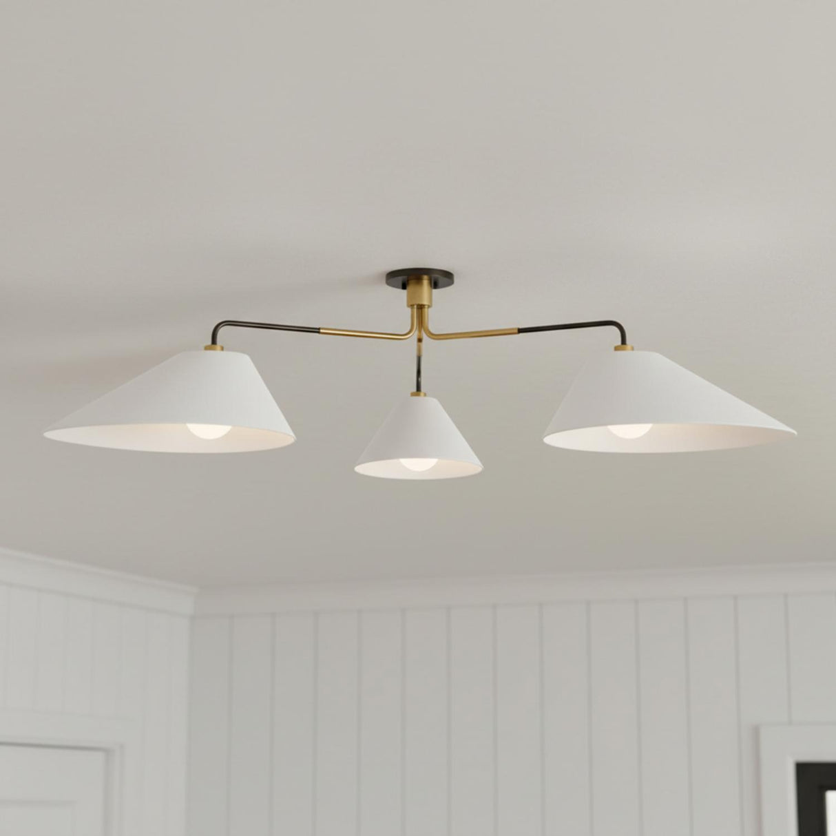 Kieran 3 Light Semi-Flush 72", Urban Bronze and Satin Brass