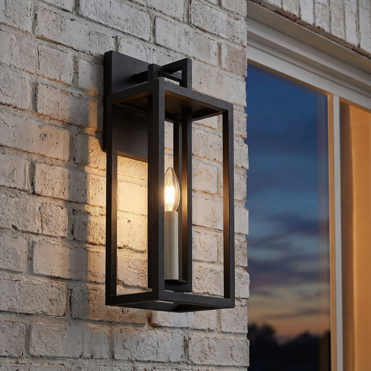 Durham Outdoor Wall Light, Small 16" Textured Black for Modern Farmhouse home with White Brick