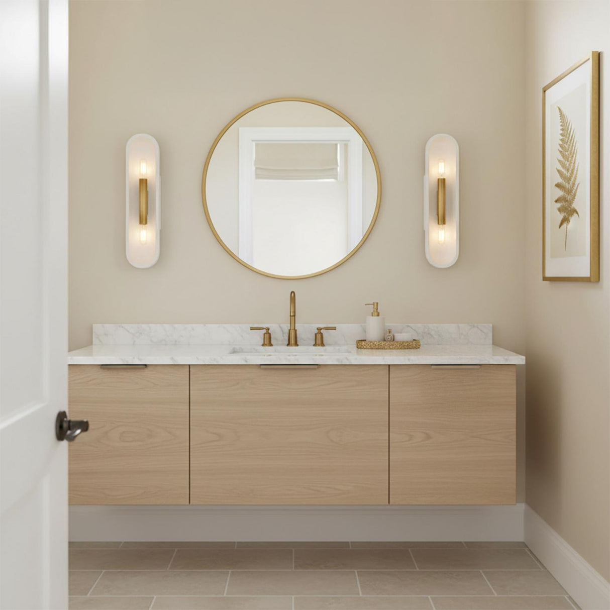 Lorelei Wall Sconce 16", Patina Brass and White Crackle Ceramic