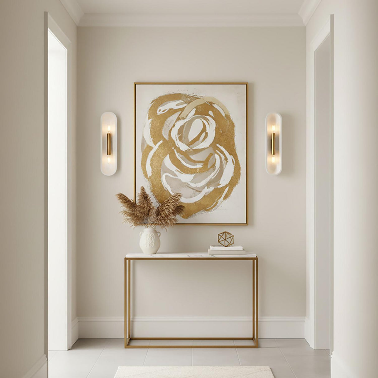 Lorelei Wall Sconce 16", Patina Brass and White Crackle Ceramic