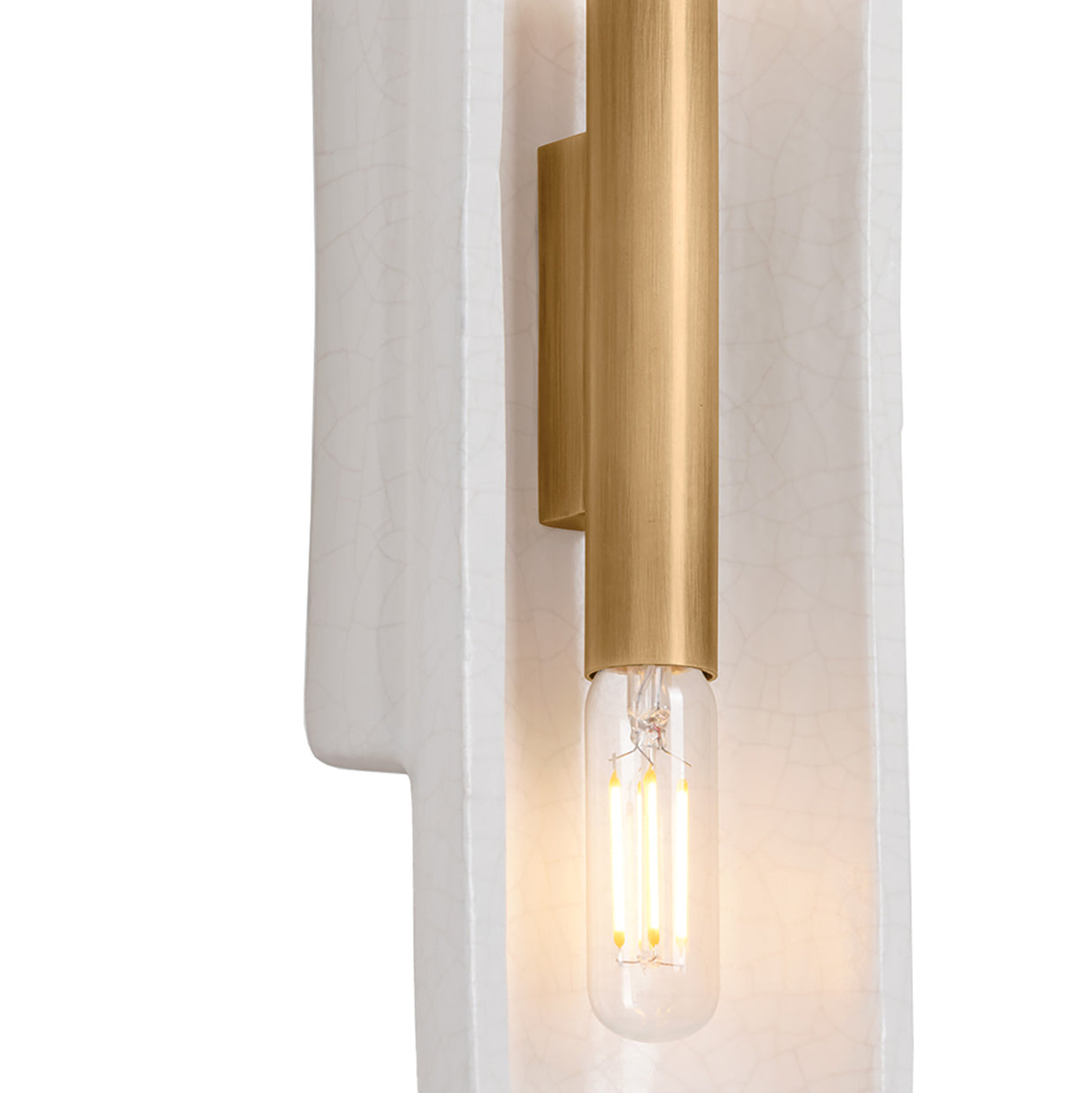 Lorelei Wall Sconce 16", Patina Brass and White Crackle Ceramic