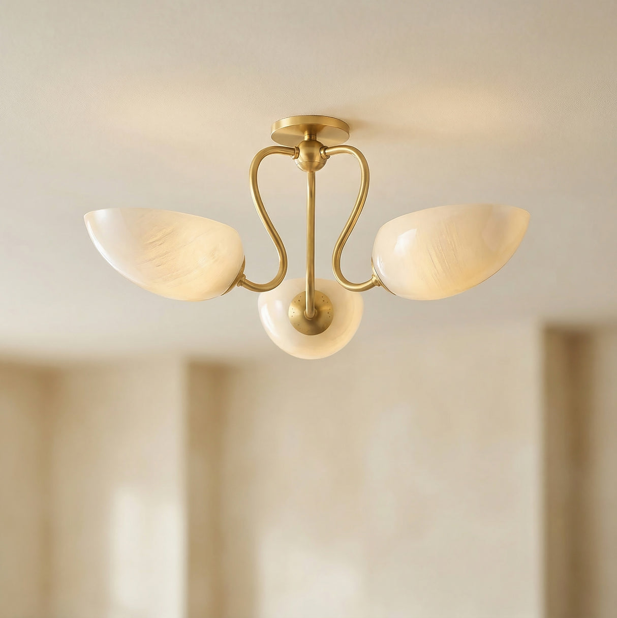 Calliope Semi-Flush 27", Aged Brass for Transitional home with Warm Beige Walls