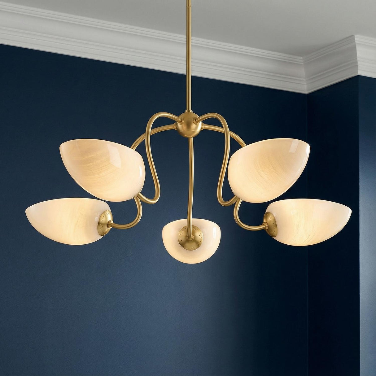 Calliope 5 Light Chandelier 34", Aged Brass