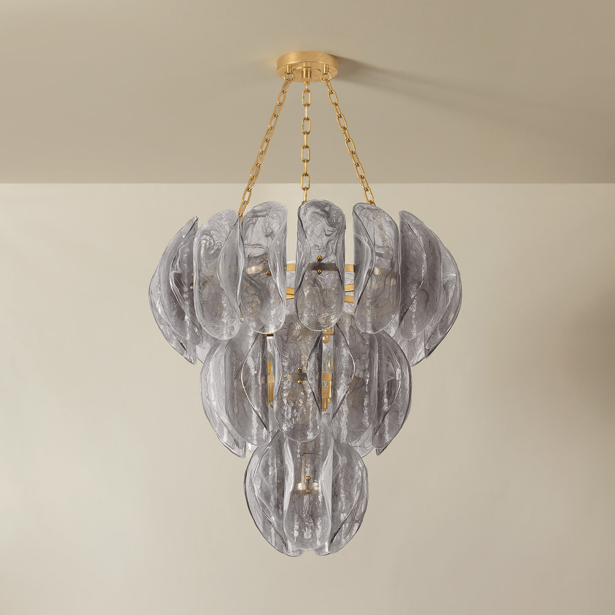 Vivian Chandelier 33", Gold Leaf and Smoke Glass