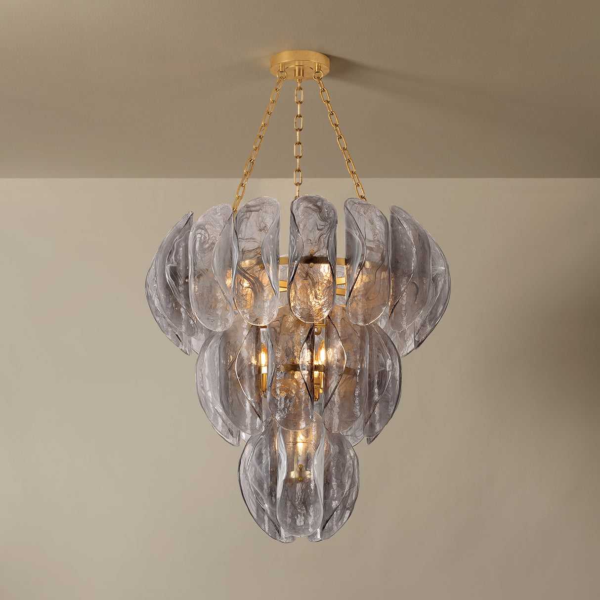 Vivian Chandelier 33", Gold Leaf and Smoke Glass