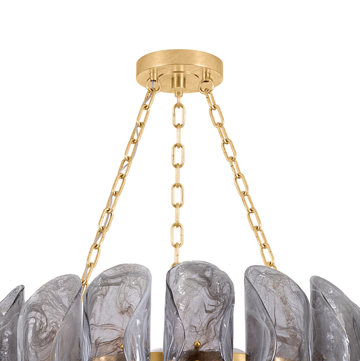Vivian Chandelier 33", Gold Leaf and Smoke Glass