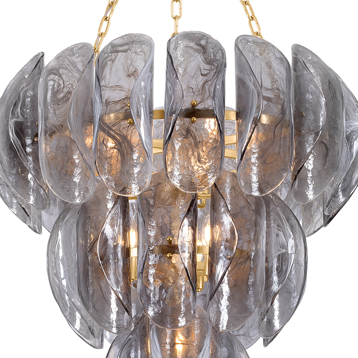 Vivian Chandelier 33", Gold Leaf and Smoke Glass