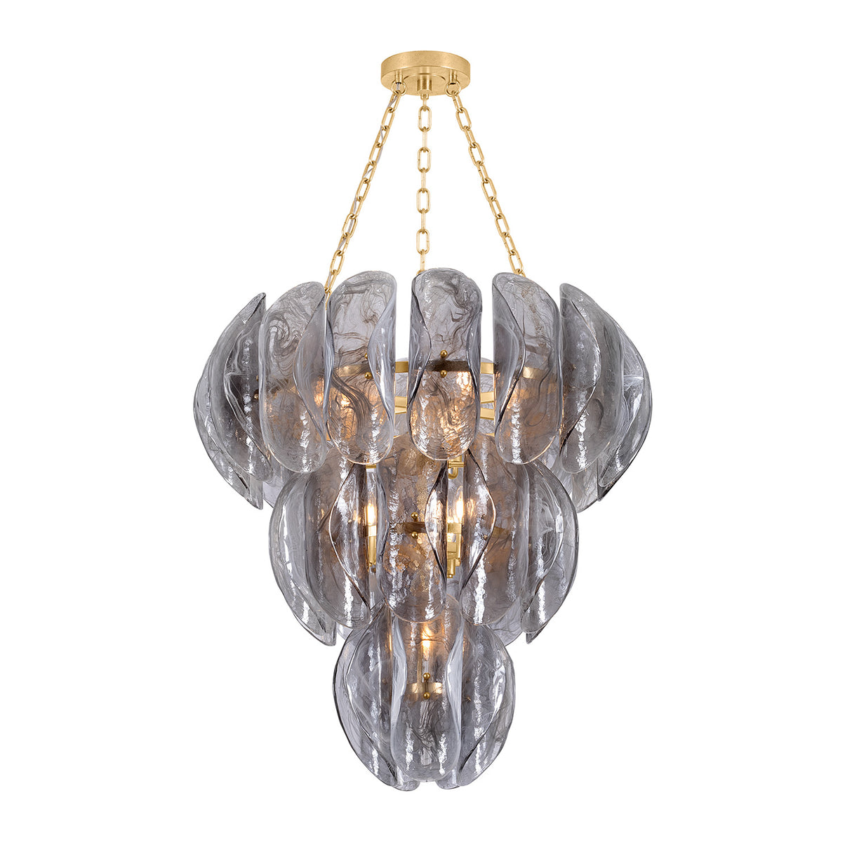 Vivian Chandelier 33", Gold Leaf and Smoke Glass