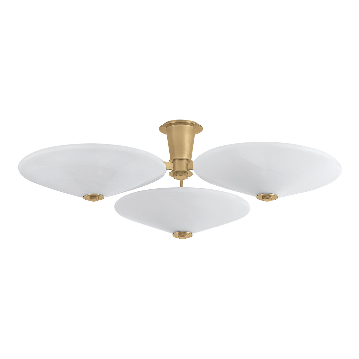 Imogen LED 3 Light Flush Mount 45", Vintage Brass and Opal Glass