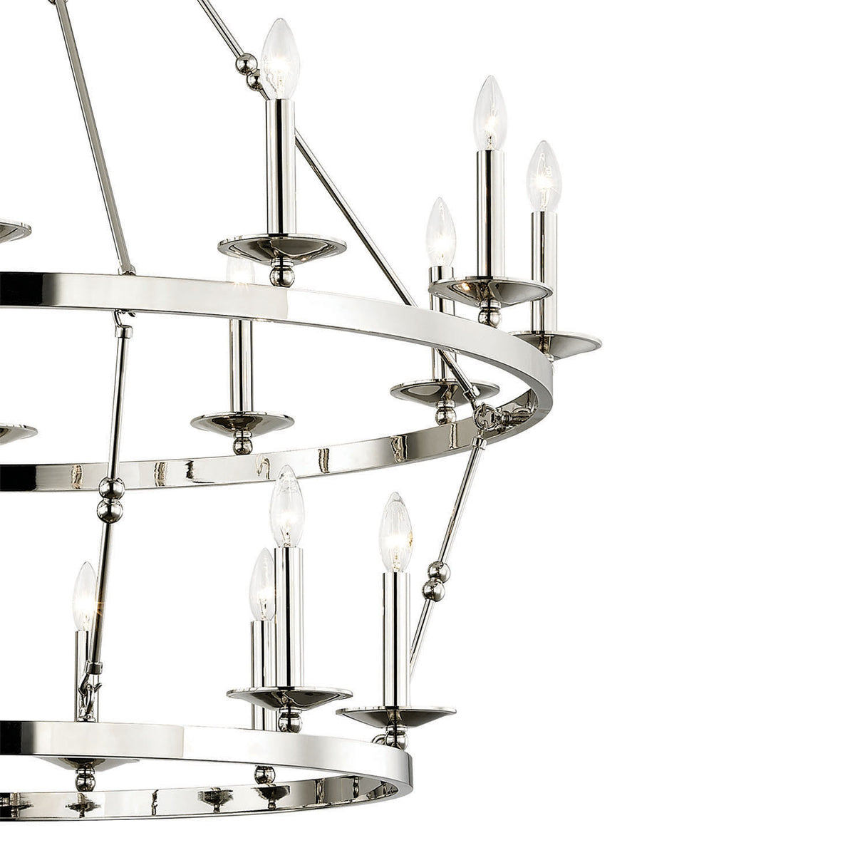 William 20 Light Two-Tier Ring Chandelier 47", Polished Nickel