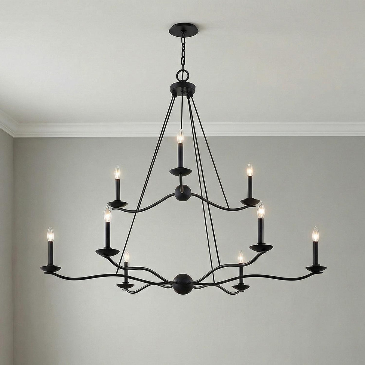 Tamsin 9 Light Two-Tier Chandelier 53", Forged Iron