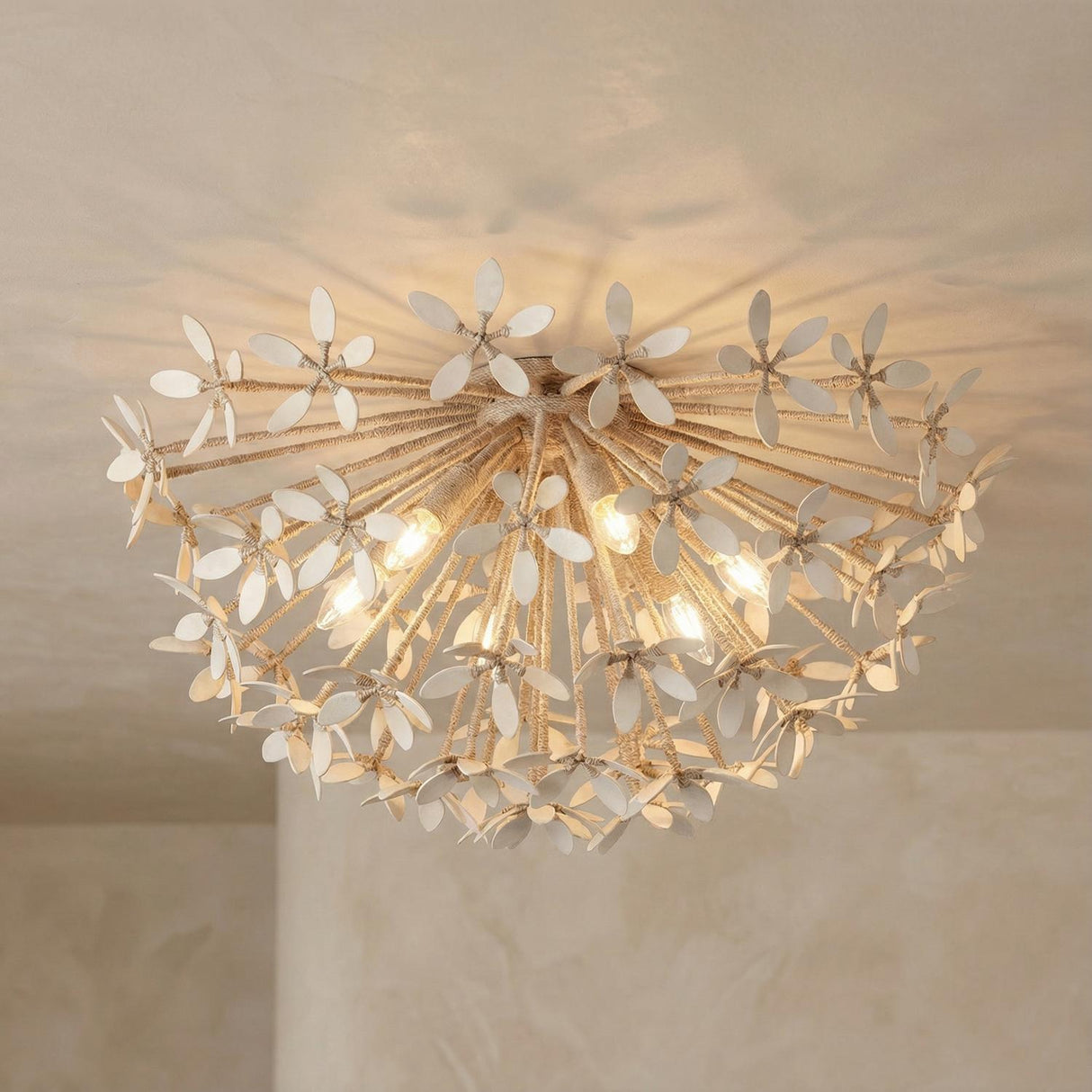 Genevieve Extra Large Semi-Flush 30", Natural Rope and Coco Shells