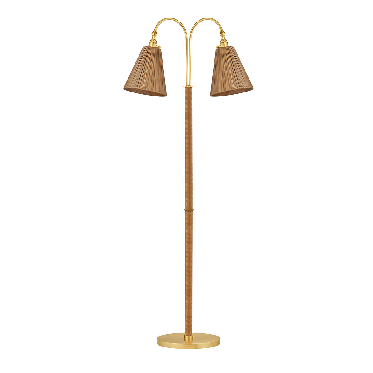 Rhiannon Floor Lamp, Aged Brass and Rattan