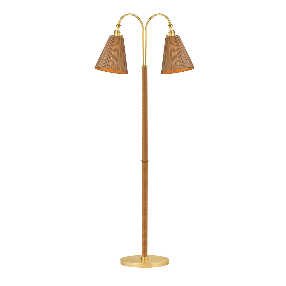 Rhiannon Floor Lamp, Aged Brass and Rattan