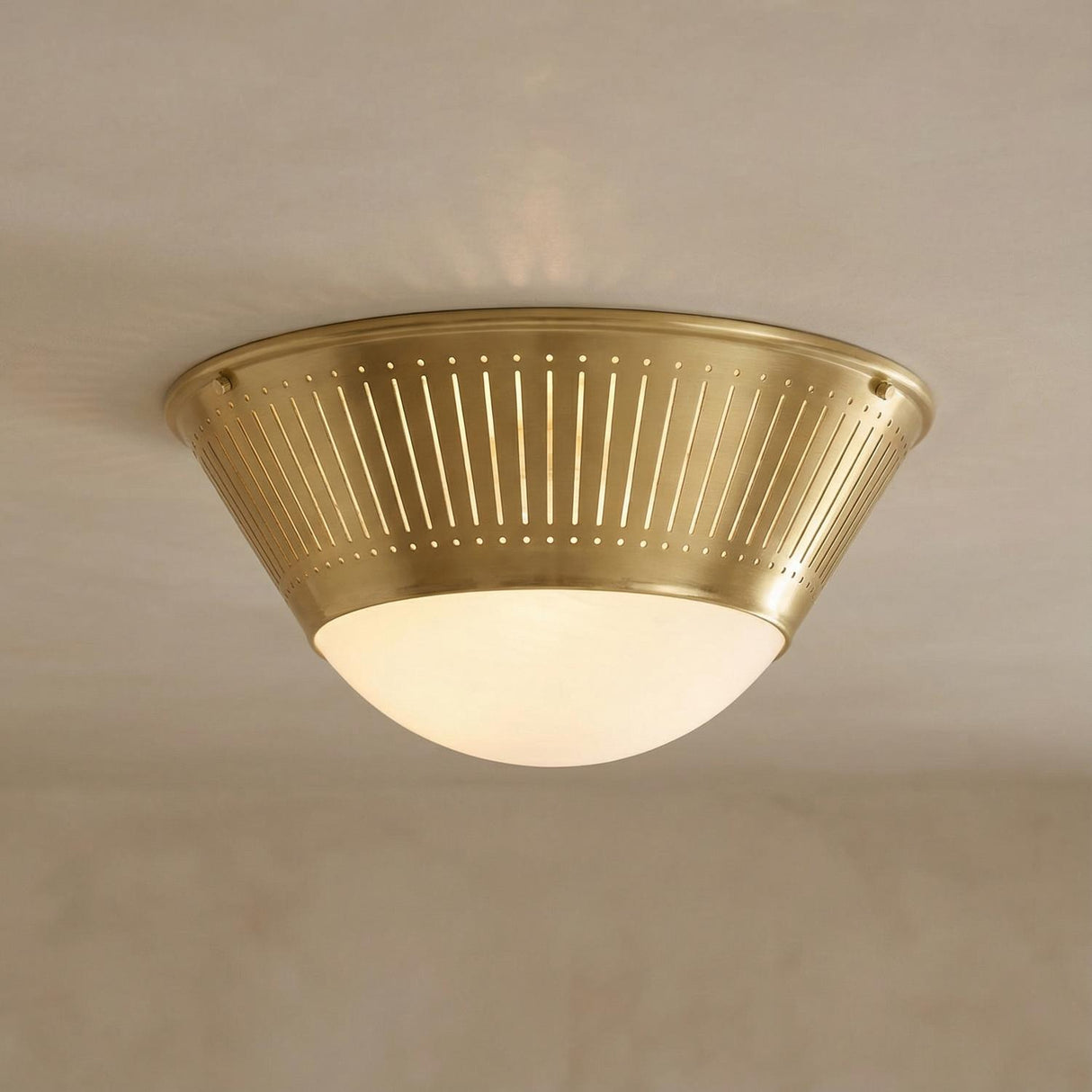 Shirley Flush Mount 14", Aged Brass with Art Glass