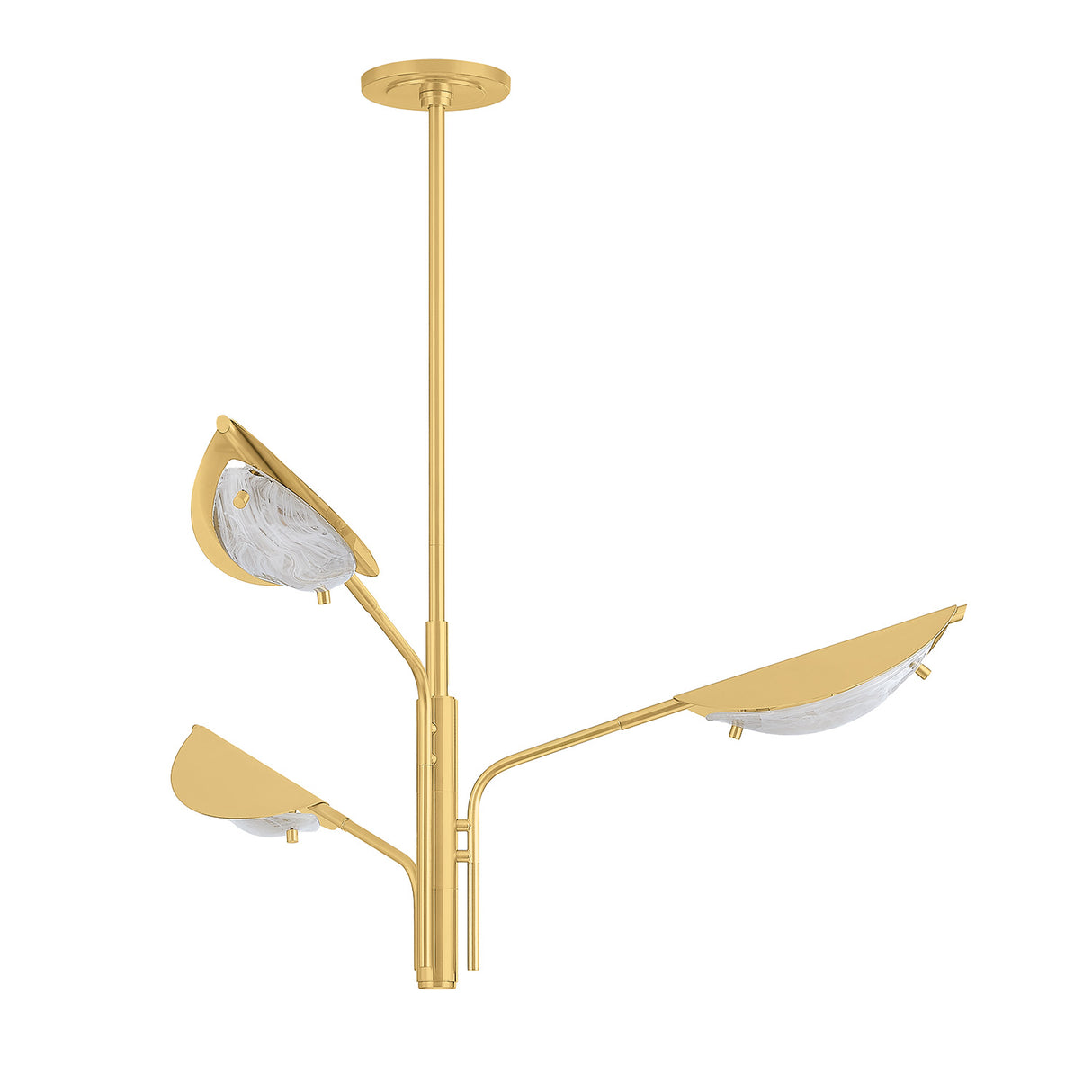 Gabrielle 3 Light Chandelier 40", Aged Brass with Art Glass