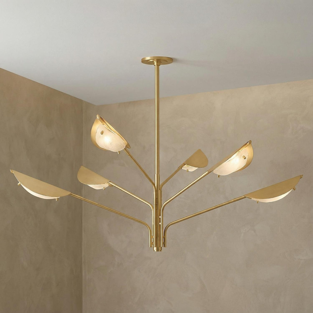 Gabrielle 6 Light Chandelier 54", Aged Brass with Art Glass