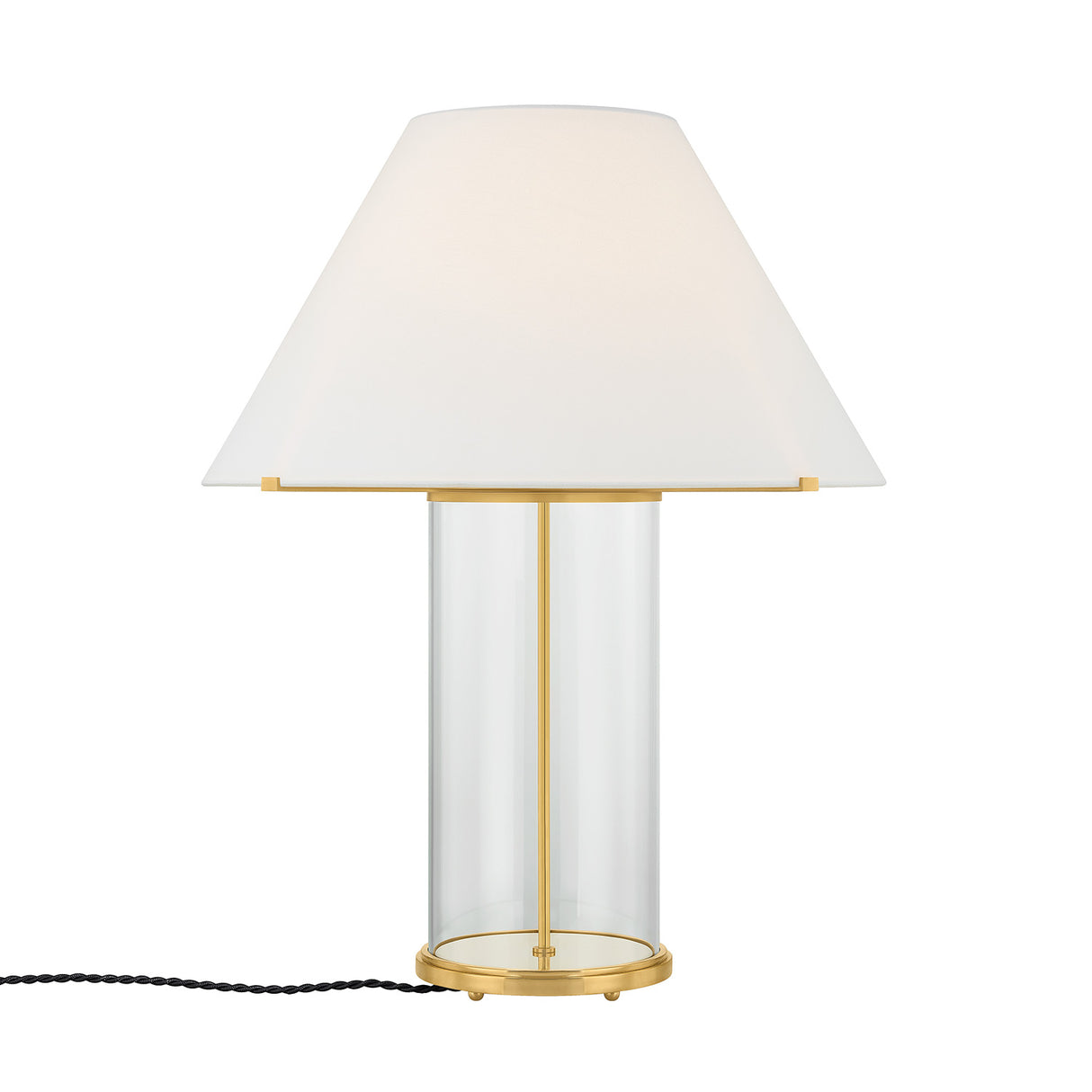 Elena Table Lamp 30", Aged Brass and Clear Glass