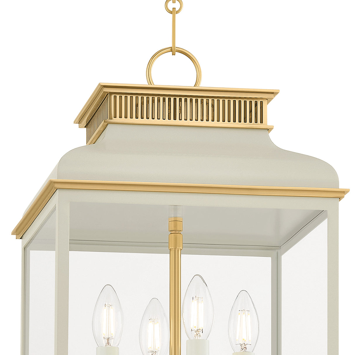 Harriet Lantern Pendant 13", Off White and Aged Brass