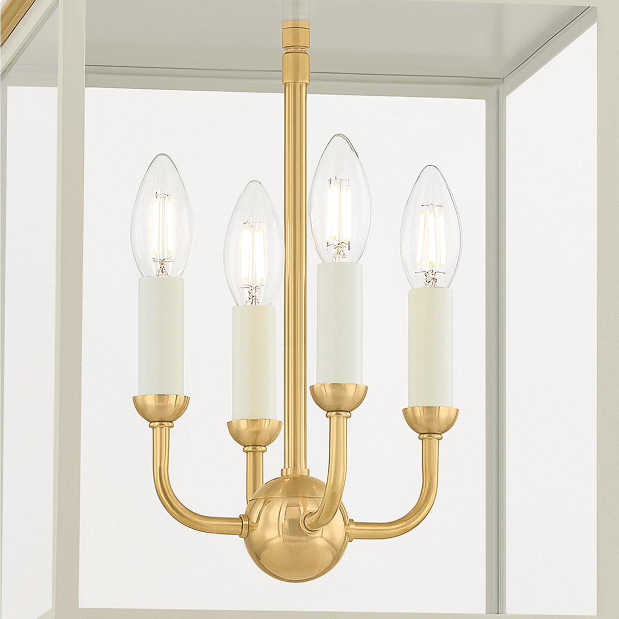 Harriet Lantern Pendant 13", Off White and Aged Brass