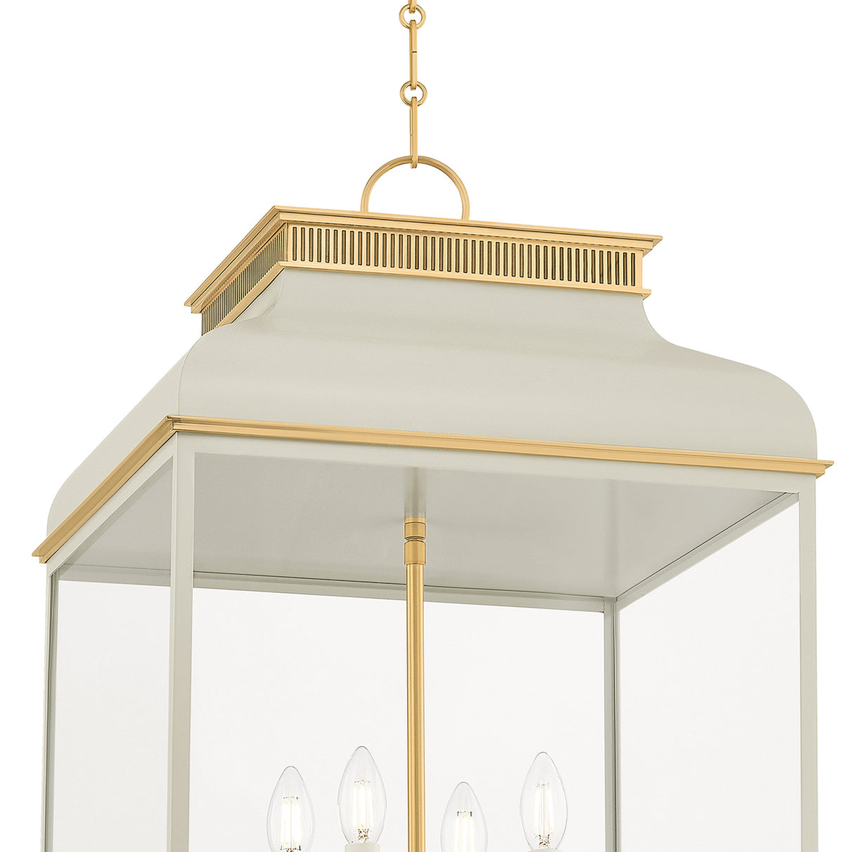 Harriet Lantern Pendant 19", Off White and Aged Brass